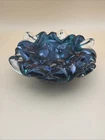 Vintage Murano Art Glass Ruffled Bowl Confetti Aventurine 8.5 Inches Italy Heavy