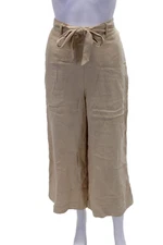 Halston Womens Linen Textured Wide Leg Tie Front Casual Pants Nude Size M