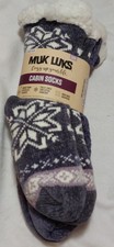 Set 2 Pair Muk Luks Gripper Cabin Socks Blue Size S/M Faux Fur NWT