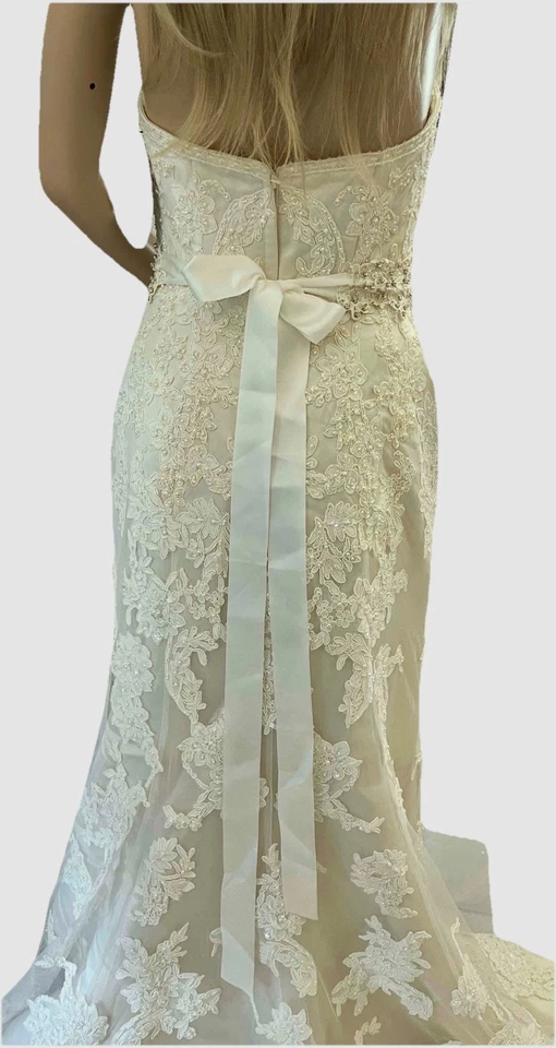 Nuevo con etiquetas Vestido de novia Oleg Cassini tren sin tirantes cuentas encaje marfil 4 $700  Foto 2 de 4