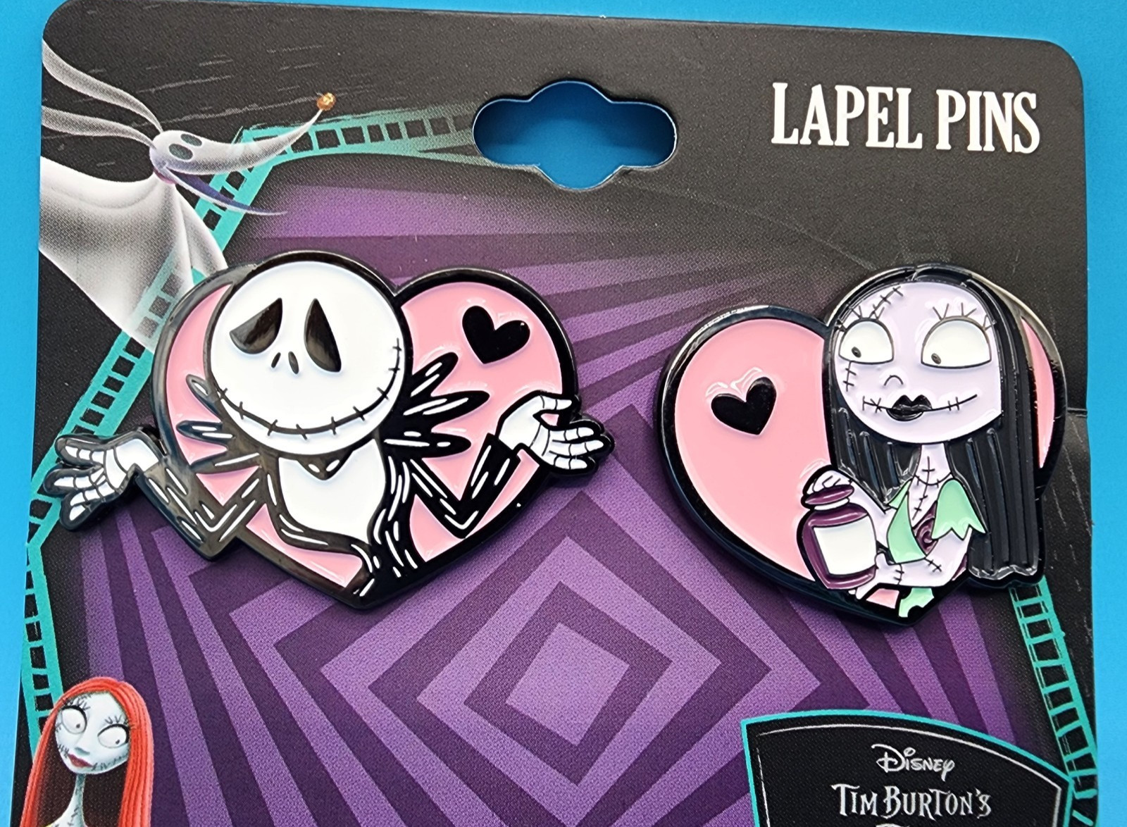 Disney Nightmare Before Christmas Jack And Sally Pink Heart Bioworld Pin Set NEW