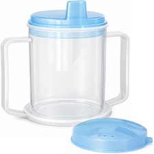 Spill Proof Adult Drinking Cup Anti Splash Lid Handles Hot & Cold Drinks 300ml