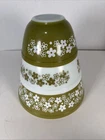 vintage pyrex crazy daisy spring blossom green/white set 3 mixed bowls