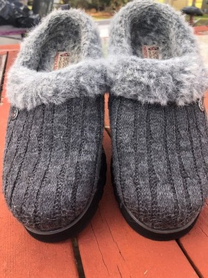 shoe 6 women clogs SKECHERS BOBS grey faux fur memory foam sweater knit