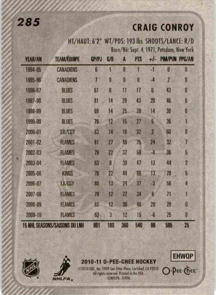 2010-11 O-Pee-Chee Craig Conroy #285 - Image 2 of 2