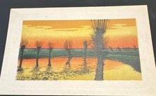 Vintage John Winsch Art Pocztówka Martwe wierzby Drzewa o zachodzie słońca