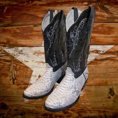 JB DILLON JBR6004 Exotic White Python Black Leather Western COWBOY BOOTS Mens 9B