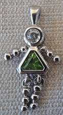 Vintage Sterling Silver Girl May Birthstone Charm Emerald Green Baby Pendant