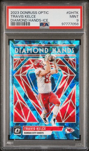 2023 Donruss Optic Travis Kelce #DHTK Diamond Hands Ice /15 PSA 9 - Picture 1 of 3