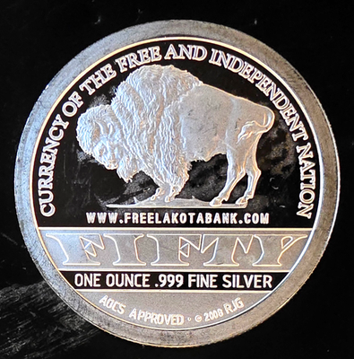 #ad 2008 Lakota Bank Mint Indian Currency Rare Vt Bullion 0.999 Silver 1 Oz Art Coin $119.99