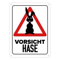 Vorsicht Hase Metallschild In 15X20 Cm Mit Hasen Silhouette