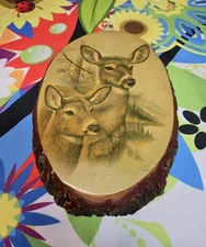 Vintage Deer Doe & Fawn On Wood Slab Potter Co. PA. Black Forest Made In USA