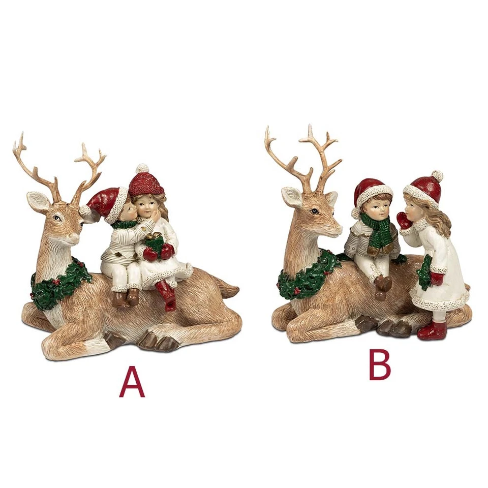 Kinderpaar mit Hirsch 14 cm handbemalt Dekofigur formano 752161 Weihnachtsdeko