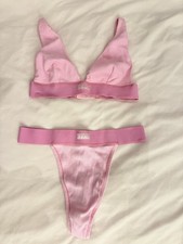 Skims pink limited edition cotton rib plunge bralette and thong - Size S