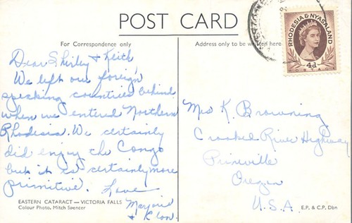 Postal estampada Eastern Cataract Victoria Falls 1954 Rodesia y Nyasalandia - Imagen 2 de 2