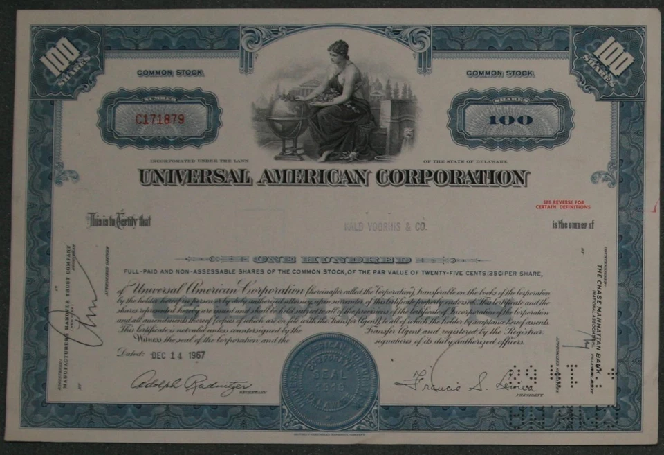 Universal American Corporation 1967 100 Shares - Bild 1 von 1