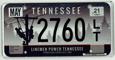 SUPER RARE Linemen Power Lines Tennessee State 2021 License Plate 2760LT