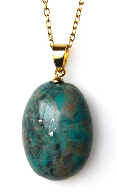 Turquoise Bleue de 30,30 ct - Pendentif + Chaîne Acier Inoxydable Doré - Photo 1/4