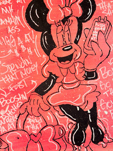 ACEO 16x20 “Spend that”  Minnie Mouse painting Pink/Black Background
