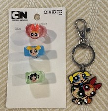 Super Rare Powerpuff Girls Rings Blossom, Bubbles And Buttercup  Free Keychain