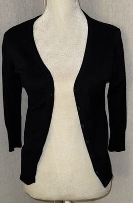 MAK Sweater Cropped Cardigan Black Small 3/4 Sleeve