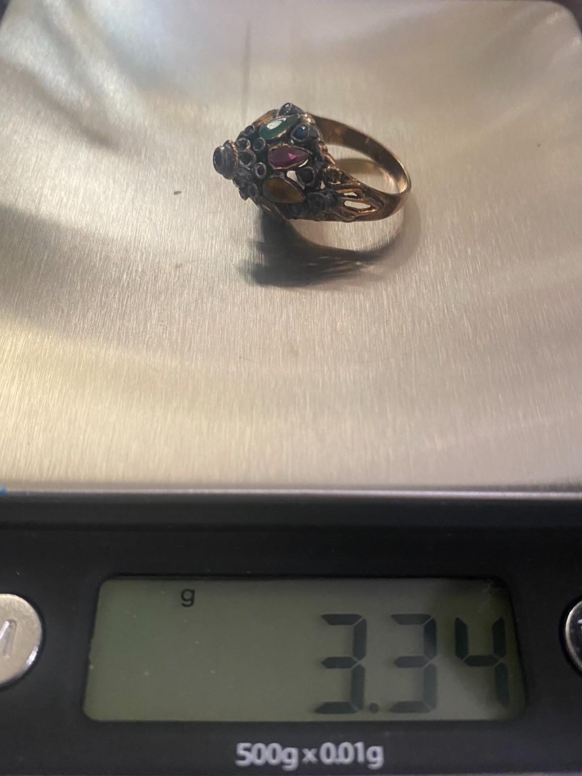 Vintage 18k Solid Gold Multi Gemstone Harem Ring - image 4