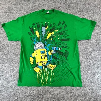 VINTAGE Alien Shirt Mens Extra Large Green Ray Gun UFO Sci Fi Fantasy Robot Y2K
