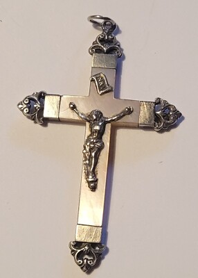 Ancien Pendentif Croix En Argent Massif – Vintage, état Bon
