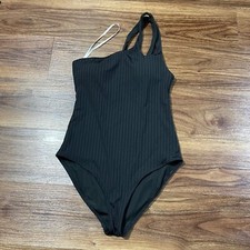 Aerie Black Ribbed One Shoulder One Piece Womens S Full Coverage Swimsuit Padded