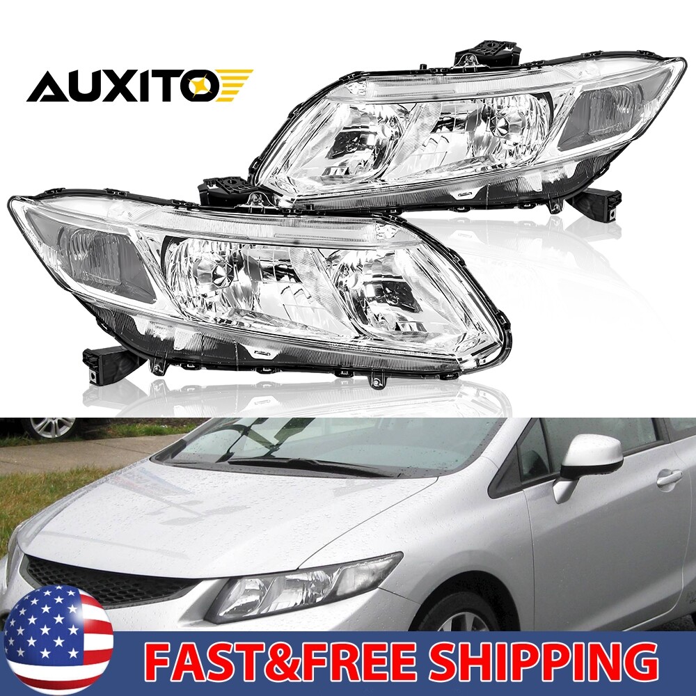 Pair Chrome Front Lamps Headlights Assembly For 2012 2013 2014 2015 Honda Civic