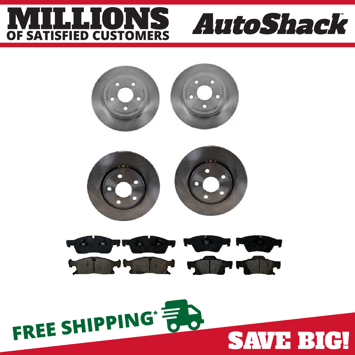 Front and Rear Brake Rotors and Pads for Jeep Grand Cherokee Dodge