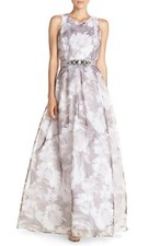 Eliza J EJ6M1598 Belted Print Organza Ballgown SZ 8 Grey (No belt)