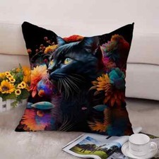 Black Flower Cat Throw Pillow Decorative Couch Pillow 18 X 18 Pillow  Case