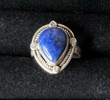 Sterling Silver Lapis Lazuli Teardrop Cabochon Bezel Ring Sz 6