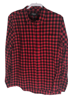 Broken Standard Red and Black Checkered Long Sleeve Button Down Men s Size L