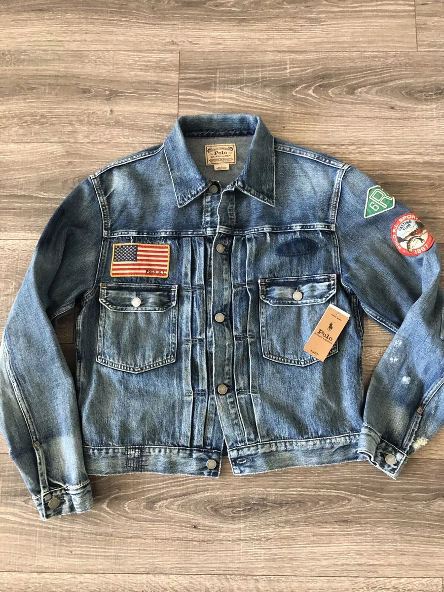 Polo denim jacket sales with patches