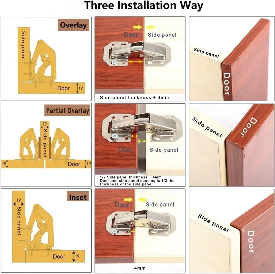 Paquete de 4 bisagras ocultas para puertas de gabinete sin marco, paquete de 4 ocultas, níquel Foto 4 de 4