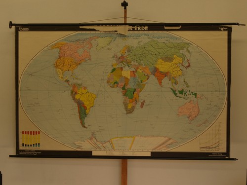 States Earth World Map Train Air Traffic Ship Mountains 1965 Wall Map 247X150Cm