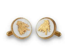 Handcrafted 18 kt Gold plated Elephant Cufflinks Round base of Mother of Pearl