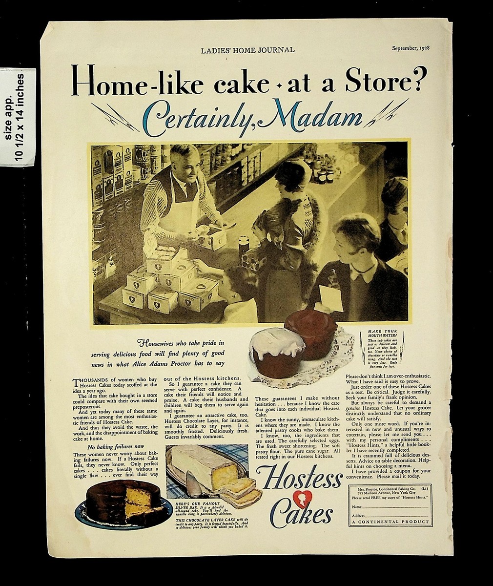 1928 Hostess Cakes Famous Silver Bar Vintage Print Ad 17038 | eBay
