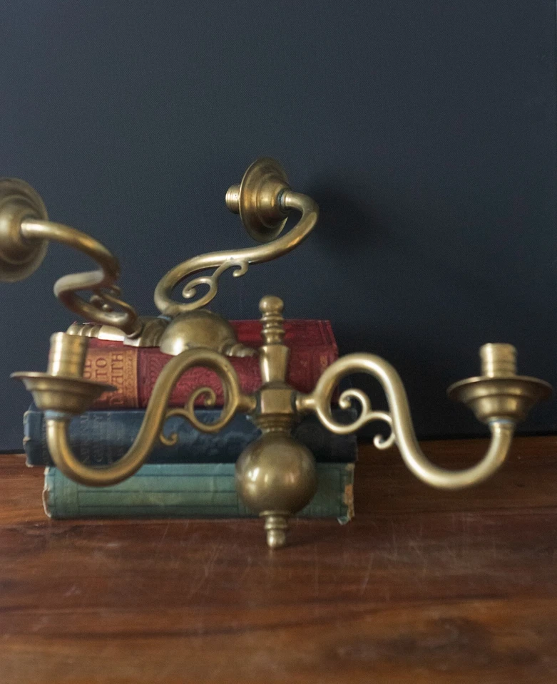 set of 2 Norwegian Høvik Verk Brass Candle holders Wall Sconce Scandinavian - Image 2 of 4