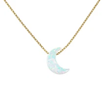 Moon Necklace White lab-Created Opal Gold Plated 925 Sterling Silver Chain