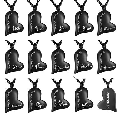 Black Heart Urn Pendant Family Member Memorial Necklace for Cremation Ashes Gift