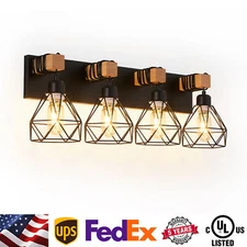 Vanity Light 24" 4 Lights Farmhouse Black Cage Bathroom Mirror Wall Lamp Fixture