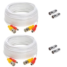 2 x 75FT Video Power Cable BNC DC Security Camera Extension Cord for CCTV White