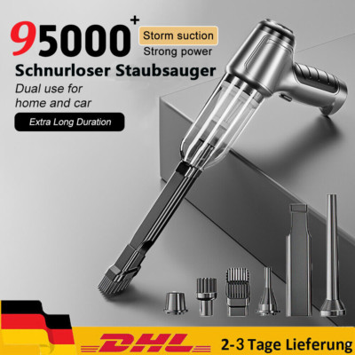 3 in 1 Mini Handstaubsauger 95000Pa Kabelloser Autostaubsauger Nass&Trocken Akku
