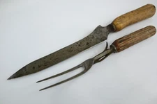 Antique Meriden Cutlery Company 2 Piece Carving Set with Stag Horn Handles