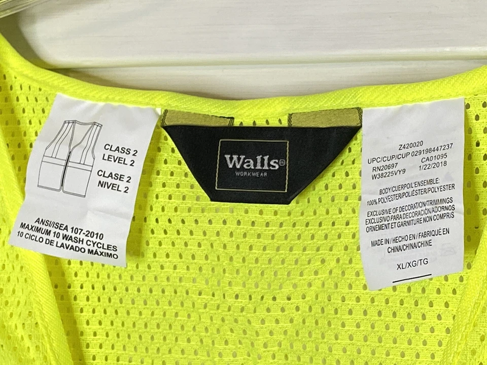 New Walls Mens Hi-Vis Yellow Reflective Safety Vest ANSI 2, Sz XL, Construction - Image 2 of 4