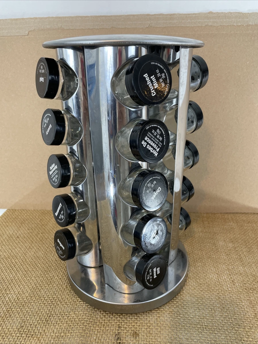 Kamenstein Chrome Kitchen 20 Glass Jar Revolving Lazy Susan Spice Organizer Rack