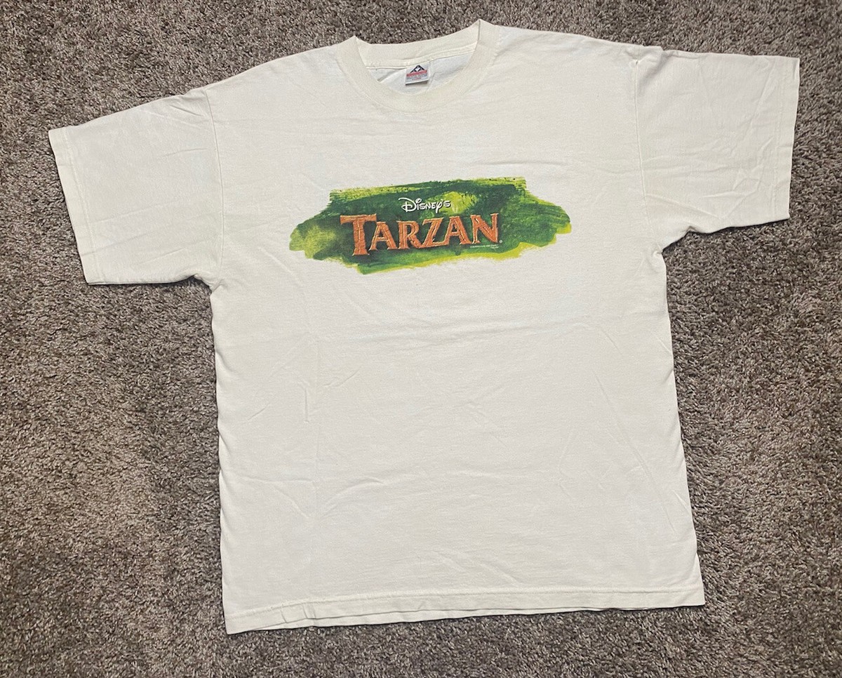 90s Tarzan Shirt Mens Size XL Movie Promo Spell Out Logo Cartoon